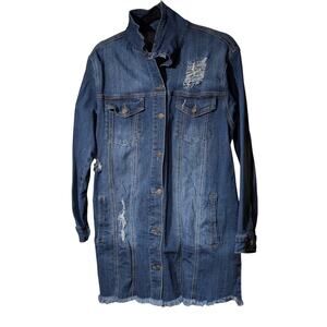 Judy Blue Distressed Long Sleeve Button Down Stretchy Denim Jacket Womens' Sz L